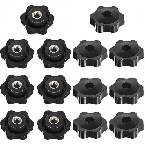 M8 Female Thread Star Head Knob Clamp Nuts, Black Plastic Handle for Machine Tool, 14-Piece Set