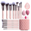 Set di pennelli trucco premium da 18 pezzi con 5 spugnette e supporto (sintetici, rosa) 1