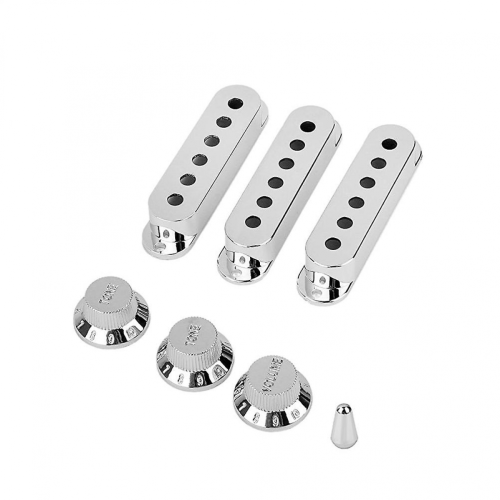 7pcs Silver Guitar Pickup Cover & Knobs Switch Tip Set (Chrome) 2