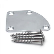 Silver Electric Guitar Neck Plate, Curved Cutaway, Semi-Round Asymmetry Neck Joint, Metal Back Mounting Plate with 4 Holes & Screws