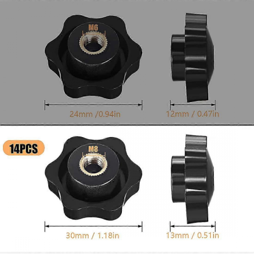 M8 Female Thread Star Head Knob Clamp Nuts, Black Plastic Handle for Machine Tool, 14-Piece Set 1