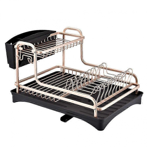 Golden 39x29cm Double Layer Kitchen Dish Rack Drainer