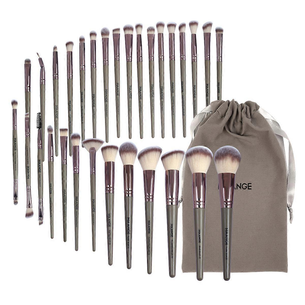 Gold 30Pcs Champagne Makeup Brush Set With Bag For Foundation, Concealer, Eyeshadow, Powder, Blush