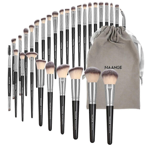 Black SilverMAANGE 30pcs Professional Makeup Brush Set with Bag