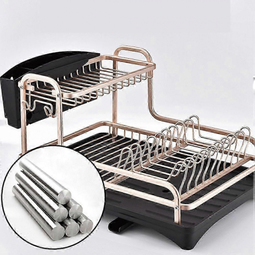Golden 39x29cm Double Layer Kitchen Dish Rack Drainer 1