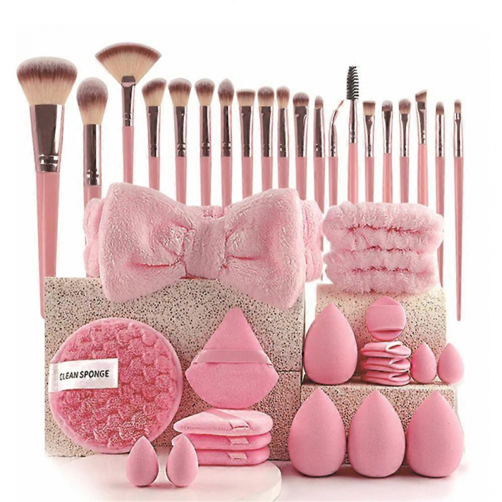 Pink 40Pcs Professional Makeup Brushes And Sponges Set, High Quality Multipurpose Foundation Face Eye Lip Makeup Tools Kit