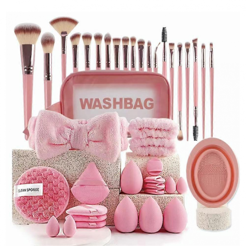 Pink 42Pcs Professional Makeup Brushes & Sponges Set, High-Quality Face Eye Lip Makeup Tools Kit