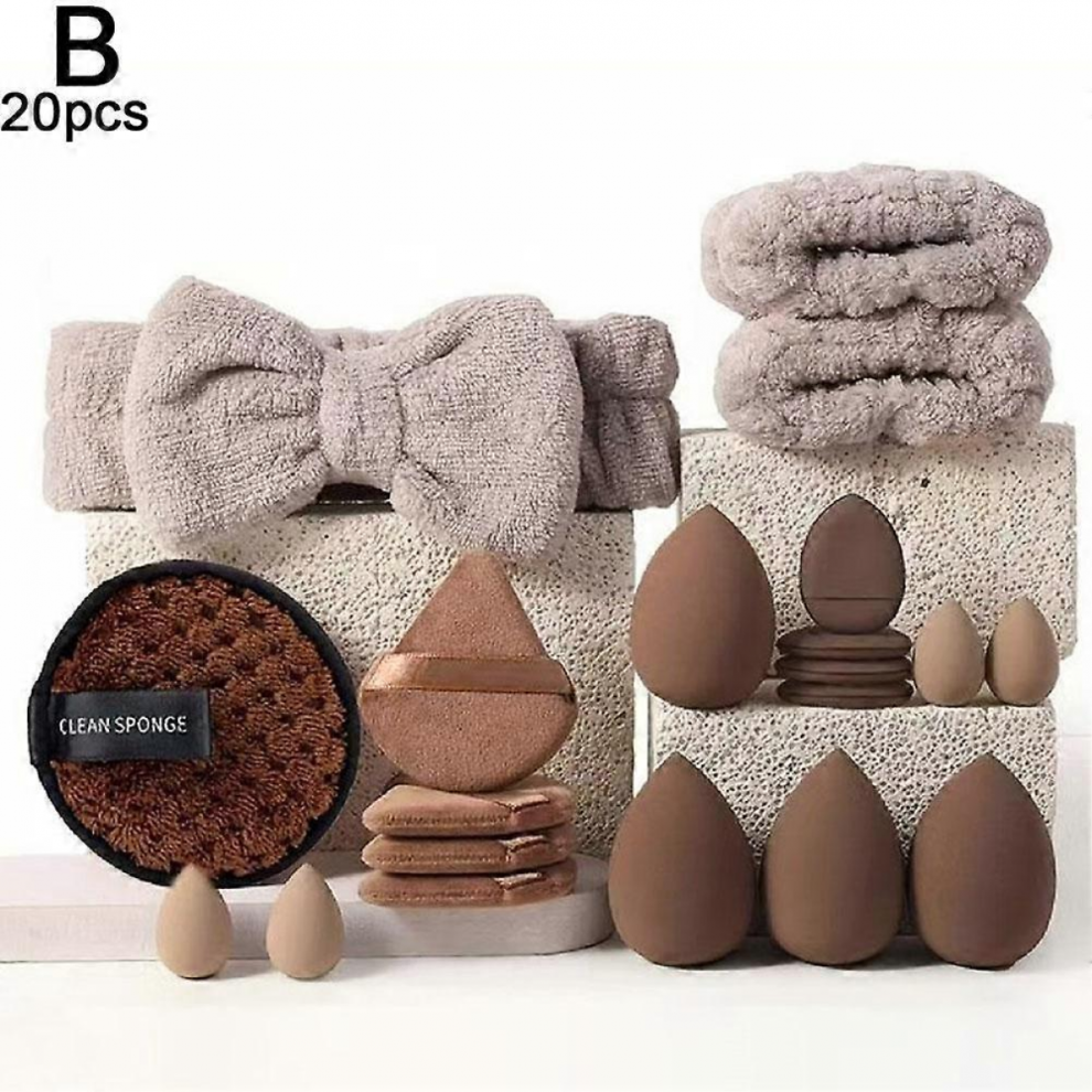 Brown 20/40Pcs Makeup Brushes Sponges Set With Beauty Egg Puff