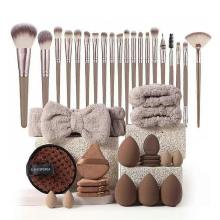 40pcs Coffee Makeup Brushes and Sponges Set with Beauty Egg & Brown Puff