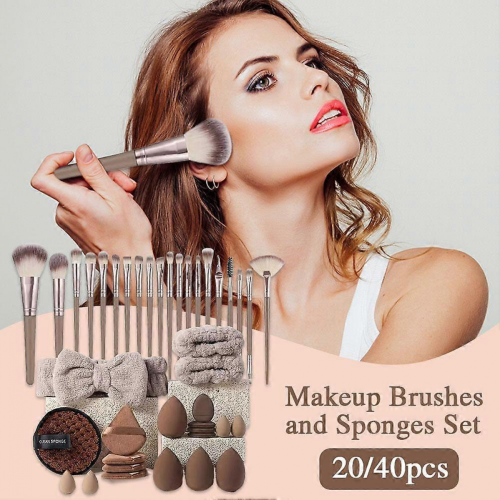 Set da 40 pennelli e spugne per il trucco al caffè con Beauty Egg e Brown Puff 1