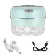Green 100ml Electric Garlic Chopper USB Rechargeable, 100ml/250ml Capacity with Stainless Steel Blade for Kitchen, Vegetables, Chili, Meat