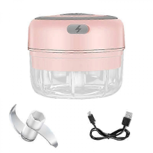 Pink 100ml USB Rechargeable Electric Garlic Chopper, Stainless Steel Blade for Kitchen, Vegetables, Chili, Meat