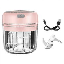 Pink 250ml USB Rechargeable Electric Garlic Chopper with Stainless Steel Blade