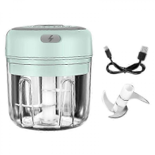 Green 250ml Electric Garlic Chopper USB Rechargeable, 100ml/250ml Capacity with Stainless Steel Blade for Kitchen, Vegetables, Chili, Meat