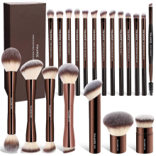 20-Piece Double-Ended Makeup Brush Set in Coffee Brown with Gift Box