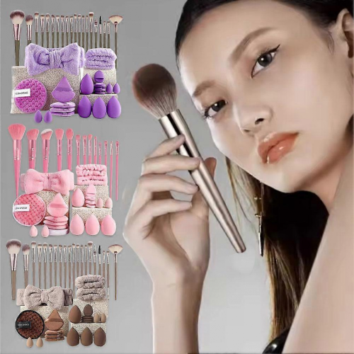 Set da 40 pennelli e spugne per il trucco al caffè con Beauty Egg e Brown Puff 2