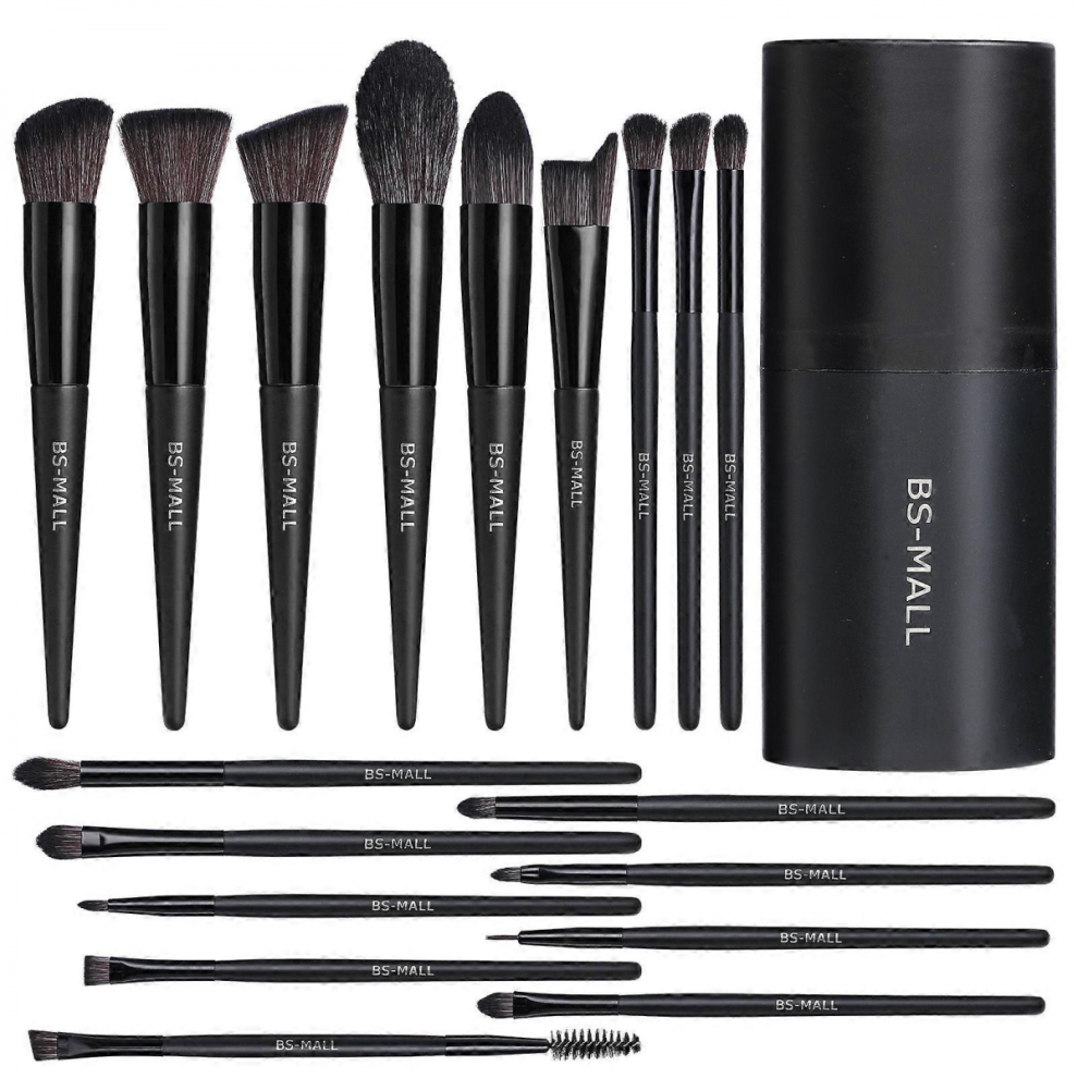 18 Pcs Black Makeup Brush Set Premium Synthetic Foundation Powder Concealer Eye