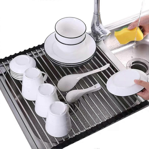 Black Stainless Steel Folding Dish Drainer with Removable Roller, 43cm x 35cm 2