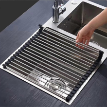 Black Stainless Steel Folding Dish Drainer with Removable Roller, 43cm x 35cm