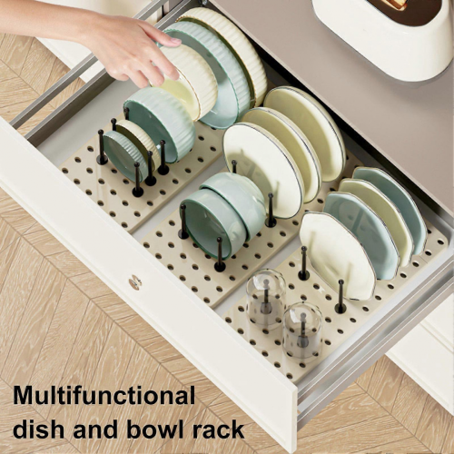 Grey Expandable Dish Drying Rack with Adjustable Posts & Anti-Slip Bottom 1