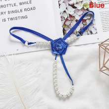 Perizoma micro donna blu con perla 1 pezzo