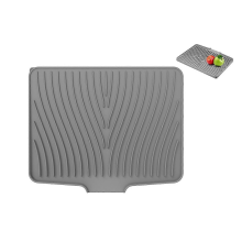 Grey One Size Silicone Dish Drying Mat with Built-in Drain for Kitchen Counter