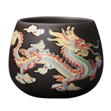 Théière artisanale en argile violette dragon-phénix changeant de couleur, réutilisable, cadeau idéal pour amateurs de thé.