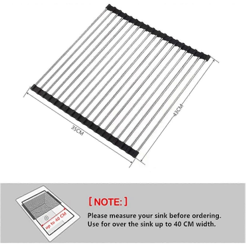 Black Stainless Steel Folding Dish Drainer with Removable Roller, 43cm x 35cm 1