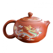 Théière artisanale en argile violette dragon-phénix changeant de couleur, réutilisable, cadeau idéal pour amateurs de thé.