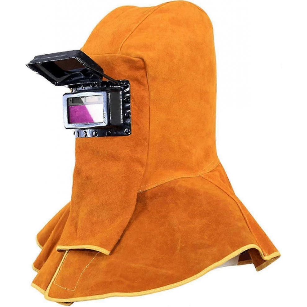 Auto Darkening Welding Hood With Cowhide Leather, Heat Resistant Neck Drape For Welders 7057162626985