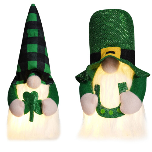 Decorative Patricks Day Gnomes Plush Dolls with LED-square hat 1