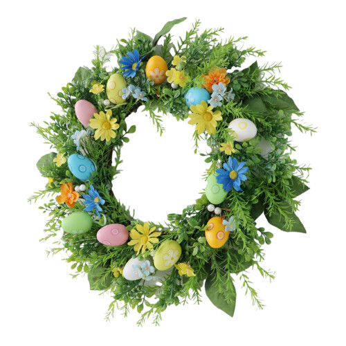 Bright Easters Wreath with Eggs and Flowers Elegant Easters Eggs