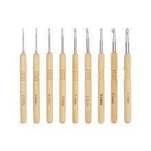 Crochet Hook Set, 9Pcs Wood Knitting-Bamboo handle silver