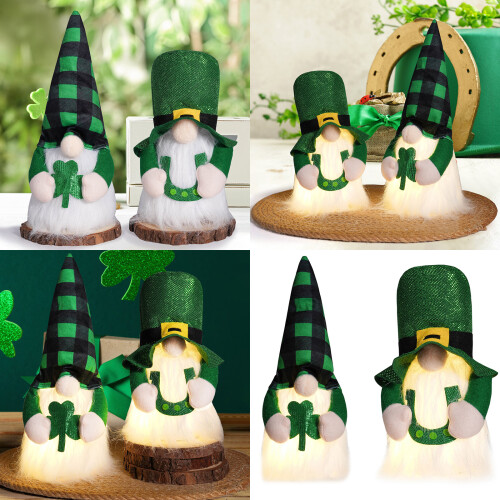 Decorative Patricks Day Gnomes Plush Dolls with LED-square hat 2