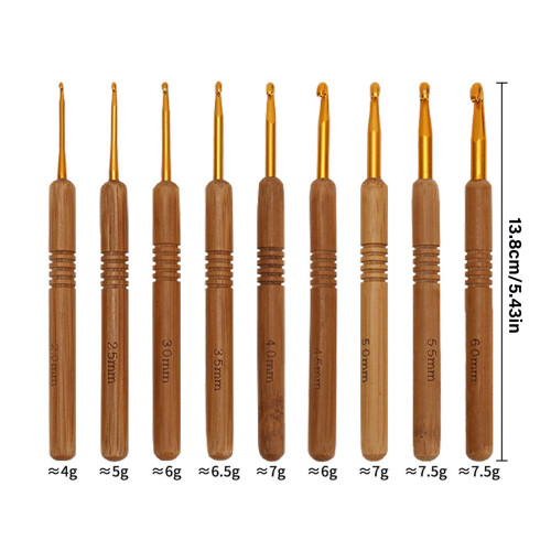 Crochet Hook Set, 9Pcs Wood Knitting-Bamboo handle silver 2