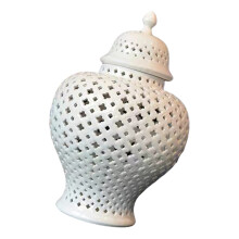 Cutout Lattice Ceramics Gingers Jar White Porcelain-White M