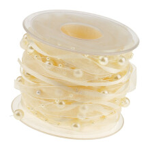 Practical 10m White Organza Ribbon with Pearls-Beige