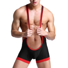 Boxer Shorts Men's Underwear Jumpsuit OnePiece Bikini Jockstrap Bodysuit Sleeveless Ringer Suit Sports Jumpsuit, black, M