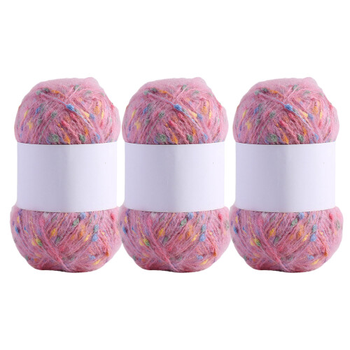 3 Rolls Rainbow Color Dot Mohair Yarn Crochet Thread-Pink