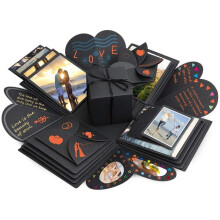 DIY Handmade Gift, Multi-Layered Card for Engagement Proposal, Surprise Birthday Present with Scrapbooking Accessories, Craft Paper Black 12*12*12 Cm