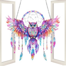 Owl Sun Catchers Stained Acrylic, Colorful Wings for Living Room, Bedroom