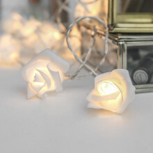 Charming Fabric Rose LED String Lights, Battery Operated Portable Decoration for Indoor Outdoor Events, Warm White Light Valentine's Day Ambience