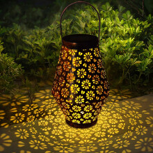 Lanternas solares em estilo vintage, luminárias decorativas retrô de metal para exterior com sensor de luz integrado e projeção de flores, ideais