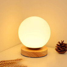 Energy Saving Desk Lamp, Modern Glass Globe with Pure Natural Wooden Base for Decorative Use