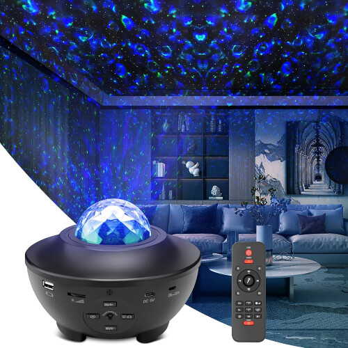 Cosmic Symphony: Galaxy Light Projector, Ocean Wave Scene with Bluetooth Speaker, Adjustable Brightness for Relaxation & Creativity