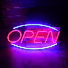 Veelzijdige neon 'Open'-borden voor bedrijven, veilig, duurzaam, superheldere LED met instelbare helderheid.