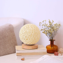 Creative Solid Wood Base Lamp With Rattan Ball Lampshade, Dimmable Warm Light For Bedroom Decor, Low Power Consumption Ideal For USB Charging