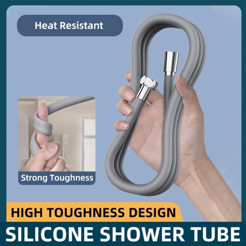 Simplify your shower routine with a 1.5meterlong flexible silicone shower hose, suitable for multiple uses (gray). 2