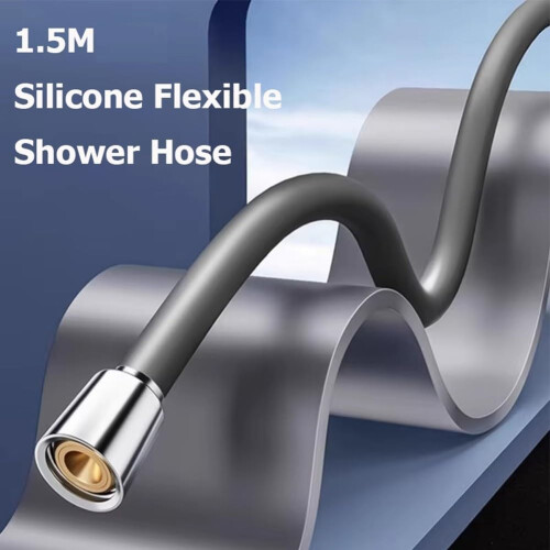 Simplify your shower routine with a 1.5meterlong flexible silicone shower hose, suitable for multiple uses (gray). 1