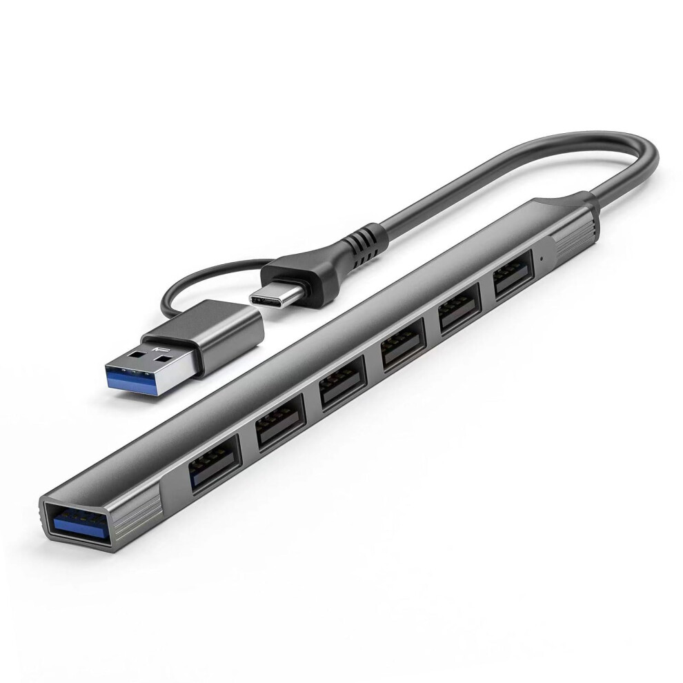 Usb Hub 7 Usba Ports (1 Usb 3.0, 6 Usb 2.0) Compatible With Laptop Macbook Imac Mac Pro Mac Mini Surface Pro Grey 9189345019708